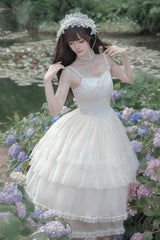 Ivory Tower Multi-layer Ruffle Embroidery Sweet Elegant Lolita Jsk Dress (Long Version) - Product - 2