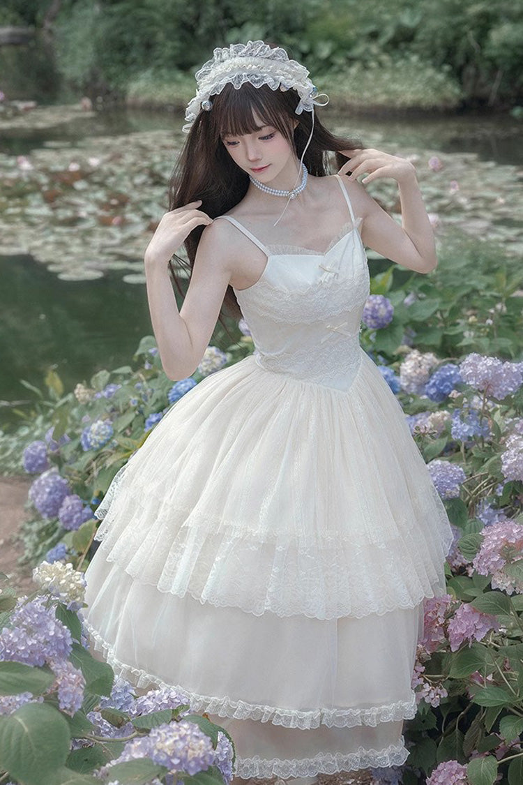 Ivory Tower Multi-layer Ruffle Embroidery Sweet Elegant Lolita Jsk Dress (Long Version) - Product - 2