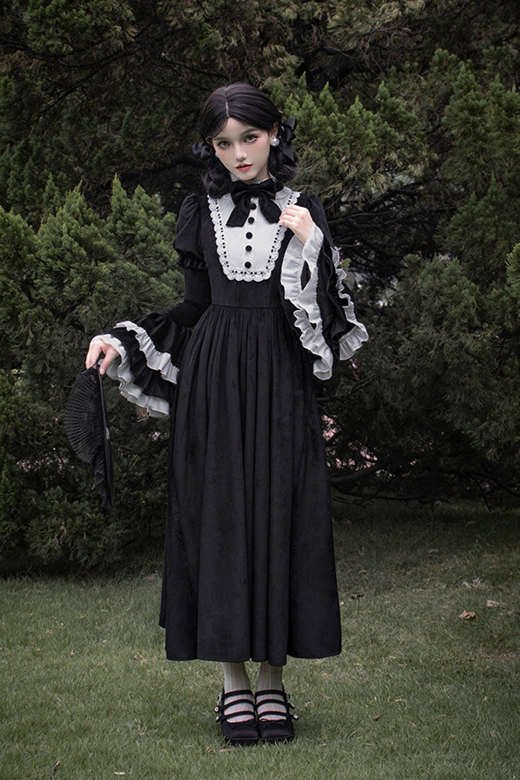 Black [Sleepless Night] Long Hime Sleeves Ruffle Bowknot Gothic Lolita Dress - Product - 3