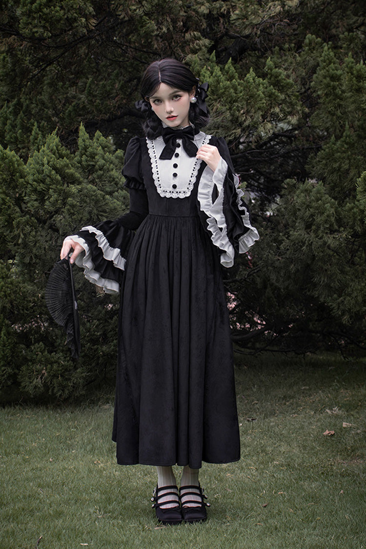Black [Sleepless Night] Long Hime Sleeves Ruffle Bowknot Gothic Lolita Dress - Product - 3