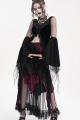 Black Long Sleeves Embroidery Mesh Ripped Women's Gothic Crop Top - Product - 2