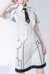 White Handsome Short Sleeves Ouji Lolita Fashion Blouse - White - 1