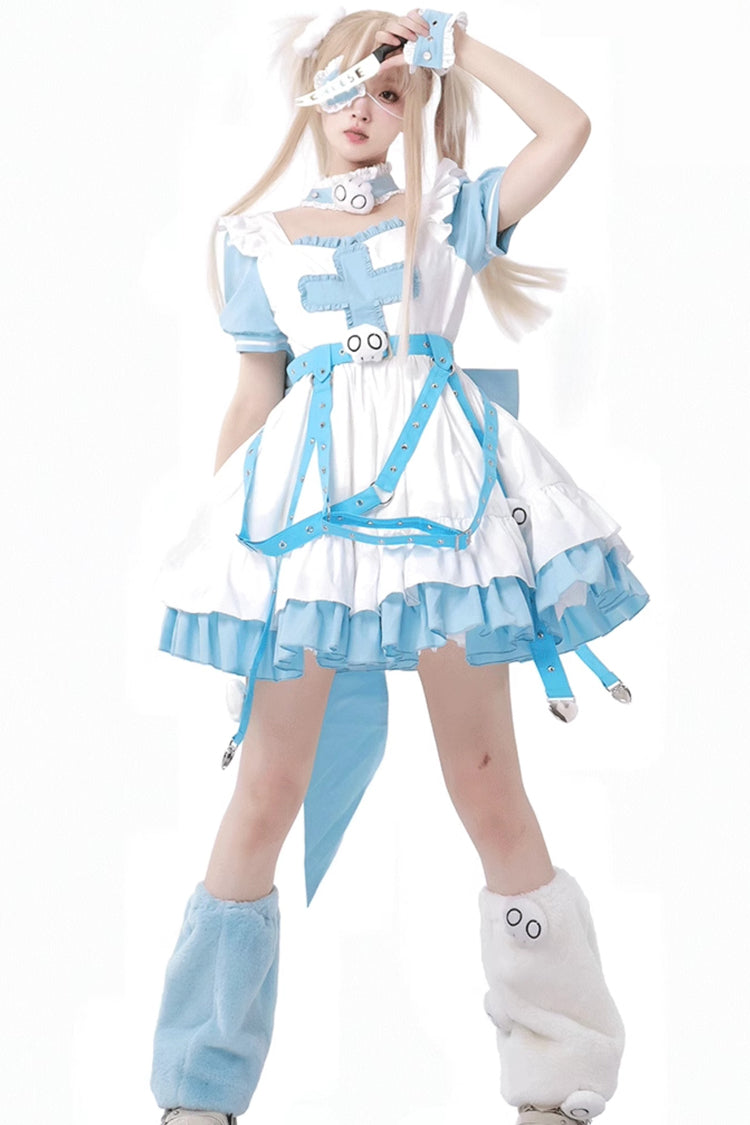 White/Blue [Treatment Room] Short Sleeves Ruffle Embroidery Jirai Kei Dress Set - Product - 7
