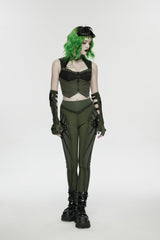 Black/Green Slim Women's Armor-Accentuated Paneled Punk Leggings - Product - 12