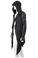 Black Hooded Wrinkled Sleeves Circuit Diagram Print Knit Long Mens Punk Coat - Product - 6