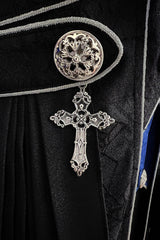 Black/Blue Courtly Knight-Style Long Sleeves Ruffle Embroidery Prince Ouji Lolita Set - Product - 14
