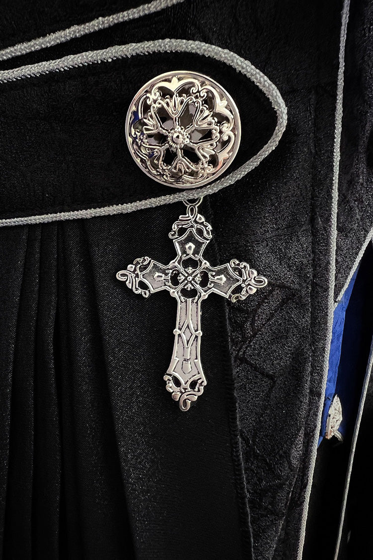 Black/Blue Courtly Knight-Style Long Sleeves Ruffle Embroidery Prince Ouji Lolita Set - Product - 14