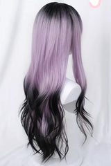 Black/Purple Ombre Blunt Bangs with Curls Sweet Lolita Wig - Product - 4