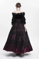 Red Jacquard Embroidery Buckle Tassels Women's Gothic Long Skirt - Product - 6