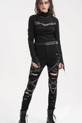 Black Chain Mesh Ripped Women's Punk Pants - Product - 8