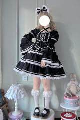 Black Triple-Layered Detachable Sleeves Bowknot Lace-Up Gothic Lolita Dress - Product - 5