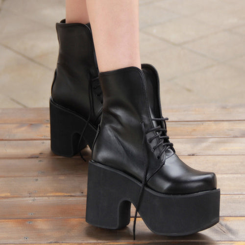 Black Platform Heel Classic Lolita Boots - Product - 4