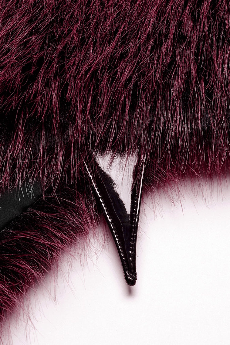 Red Stand Collar Sleeveless Gradient Faux Fur Women's Gothic Cape - Product - 8