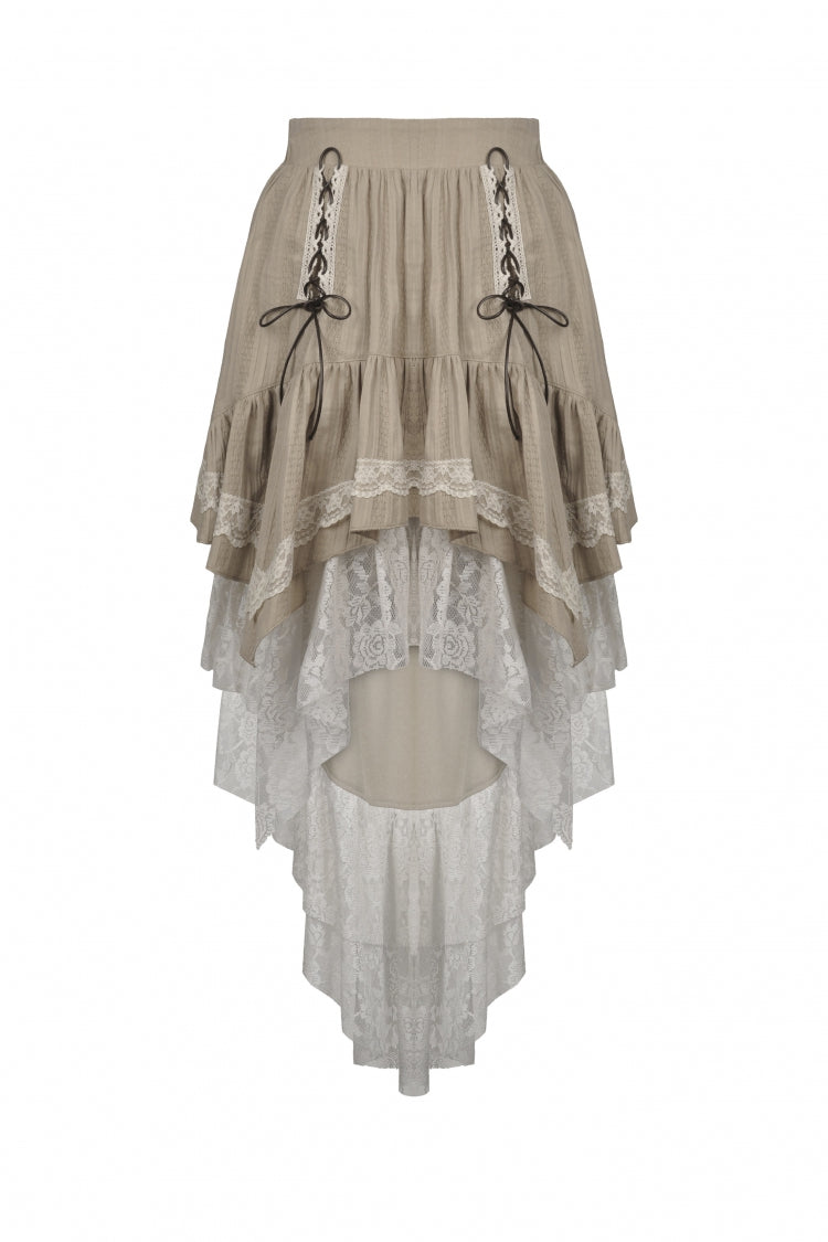 White/Yellow Women's Steampunk Victorian Lace Multi-Layered Dovetail Ruffled Skirt - Product - 3