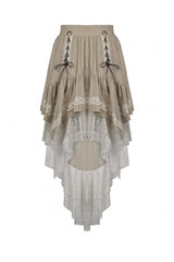 White/Yellow Women's Steampunk Victorian Lace Multi-Layered Dovetail Ruffled Skirt - Product - 3