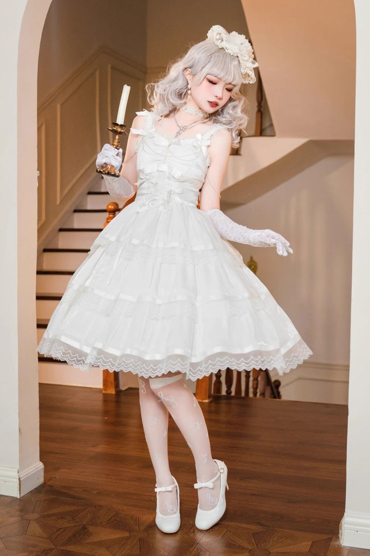 White Sleeveless Multi-layer Ruffle Bowknot Sweet Princess (Dress Only) detail view 4