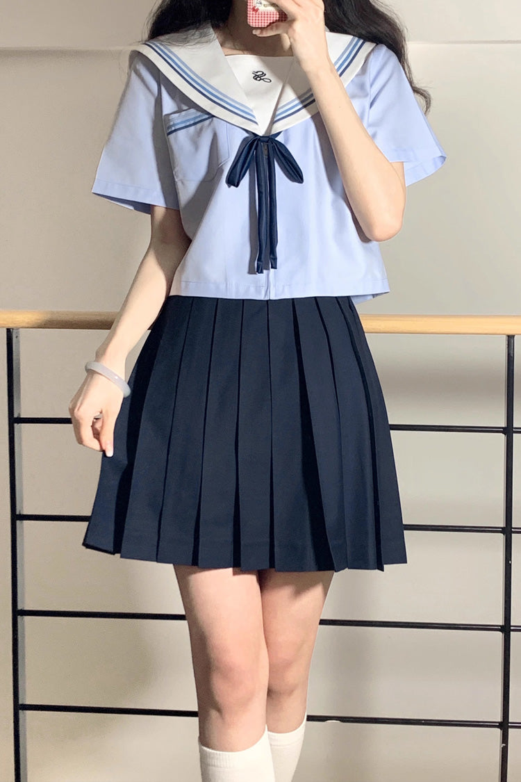 Blue Sailor Sweet Japanese School Pleated Skirt - Blue - 1