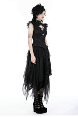 Black Women's Gothic Punk Multi-Layered Irregular Handkerchief Hem Lace Skirt - Product - 7