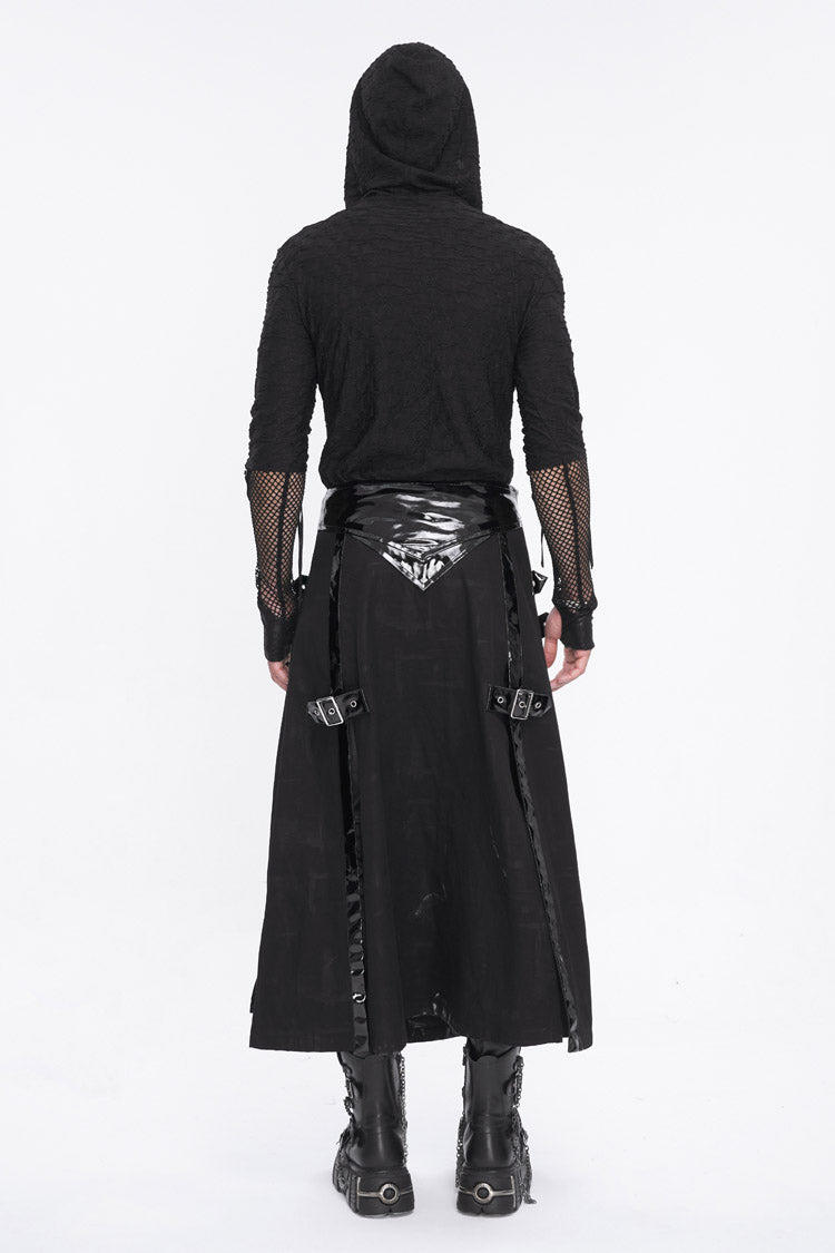 Black Lace Up Mesh Splice Long Sleeve Men's Punk Hoodies - Product - 8