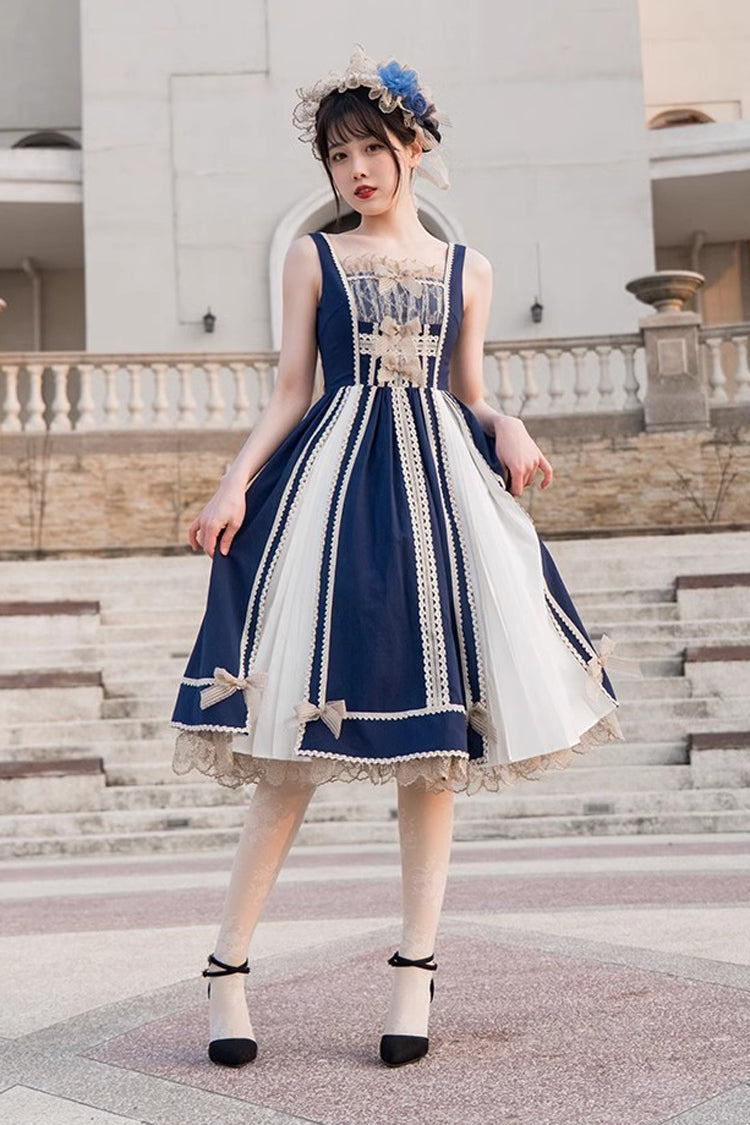 Blue/White Elegant Color Contrast Sleeveless Classic Lolita Dress - Product - 5