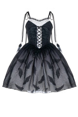 Silent Melody Elegant Black Swan Ballet Feather Print Gothic Lolita Jsk Dress - Product - 5