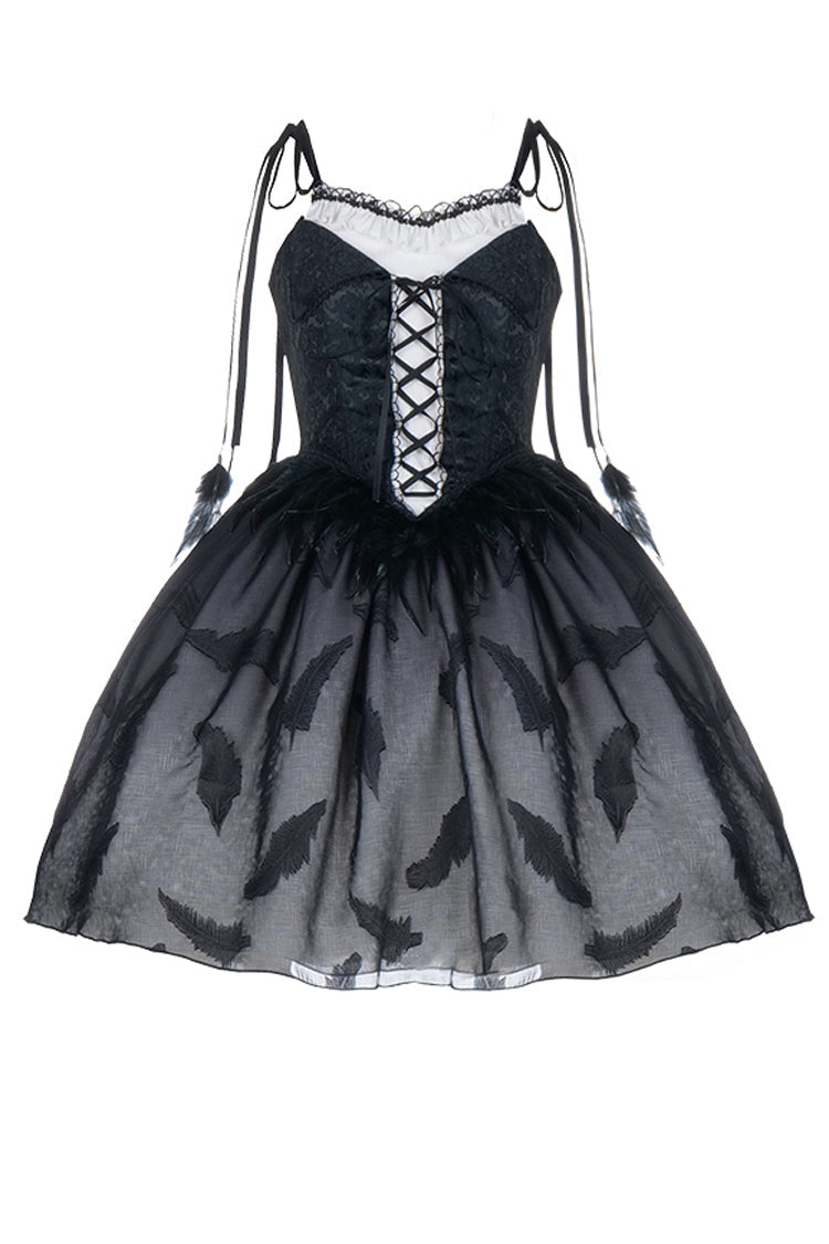 Silent Melody Elegant Black Swan Ballet Feather Print Gothic Lolita Jsk Dress - Product - 5