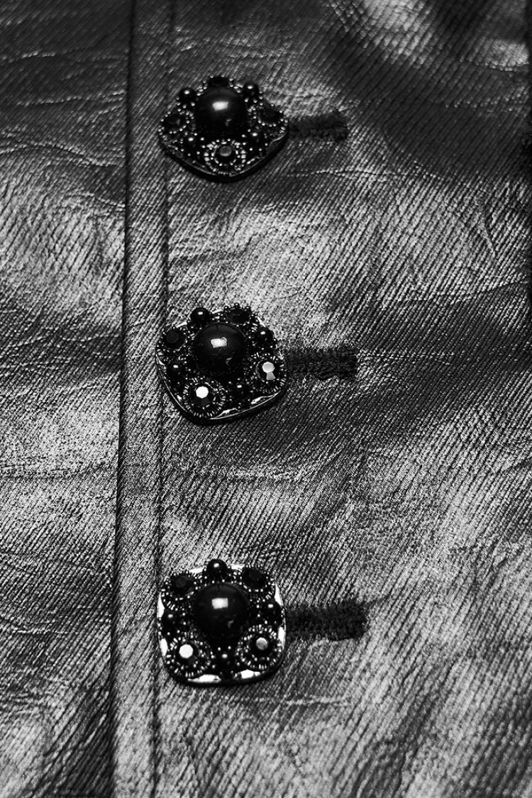 Black Long Sleeves V Collar Floral Embroidery Men's Gothic Vest - Product - 6
