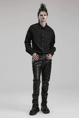 Men's Long Puff Sleeves Shoulder Straps Embroidery Mens Gothic Blouse 2 Colors - Product - 12