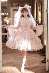 Pink [Candy Flavor] Round Collar Short Sleeves Ruffled Bow Lace Sweet Gorgeous Lolita OP Dress - Product - 3