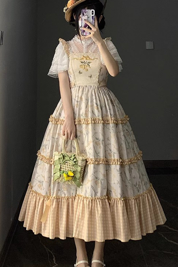 Multi-Color Midsummer Print Ruffle Embroidery Sweet Lolita Jsk Dress - Product - 12