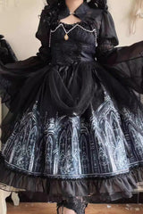 Black Sleeveless Church of Silent Night Print Ruffle Gothic Lolita Jsk Dress - Product - 9