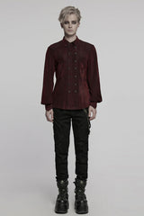 Black/Red Double-breasted Long Puff Sleeves Men's Gothic Blouse - Product - 4