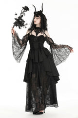 Black Off Shoulder Long Puff Sleeves Cut-Out Lace Women's Gothic Cape - Product - 6