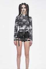 Black/Gay Tie Dyed Strappy Long Sleeved Womens Punk Shirt - Product - 2