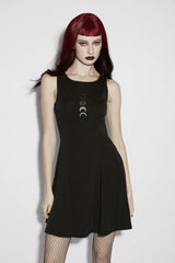 Black Off Shoulder Sleeveless Women's Gothic Moon Phase Printed Dress Graduation Dress - Product - 6