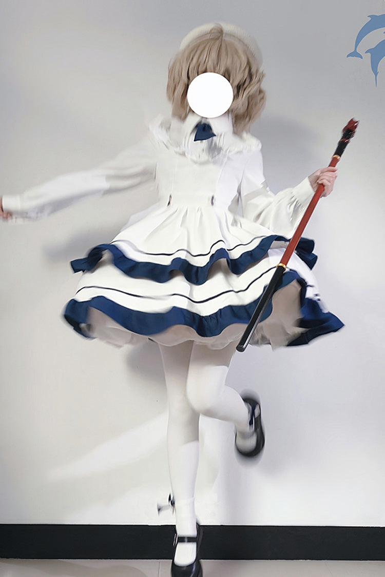 White Long Sleeves Double-Layered Ruffle Sweet College Style (Dress Only) detail view 5