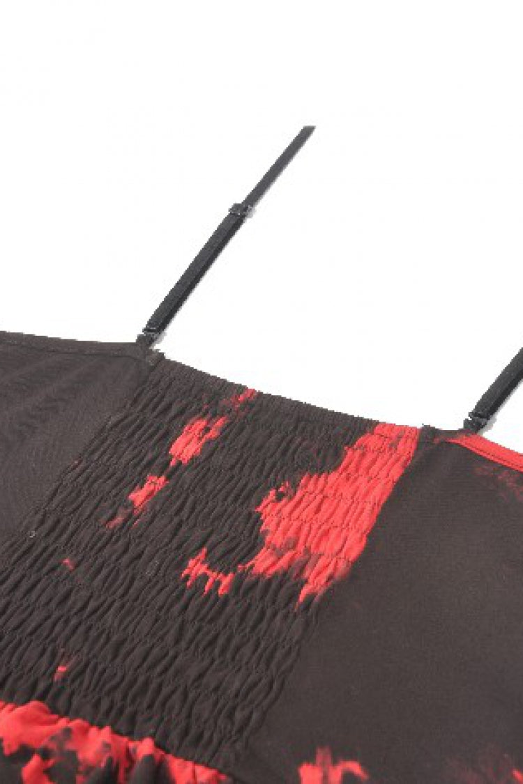 Black/Red Sleeveless Irregular Mesh Tie Dye Women's Punk Slip Dress - Product - 15