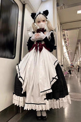White/Black Apron Maid Ruffle Gothic Princess Lolita Jsk Dress Set - White/Black - 1