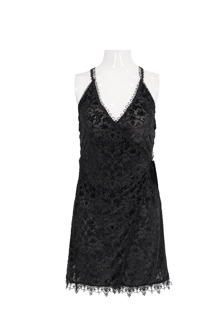 Black Sexy Super V-Neck Velvet Jacquard Lace Lace-Up Women's Gothic Dress - Product - 6