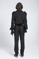Black Stand Collar Long Puff Sleeves Men's Gothic Batlike Blouse - Product - 6