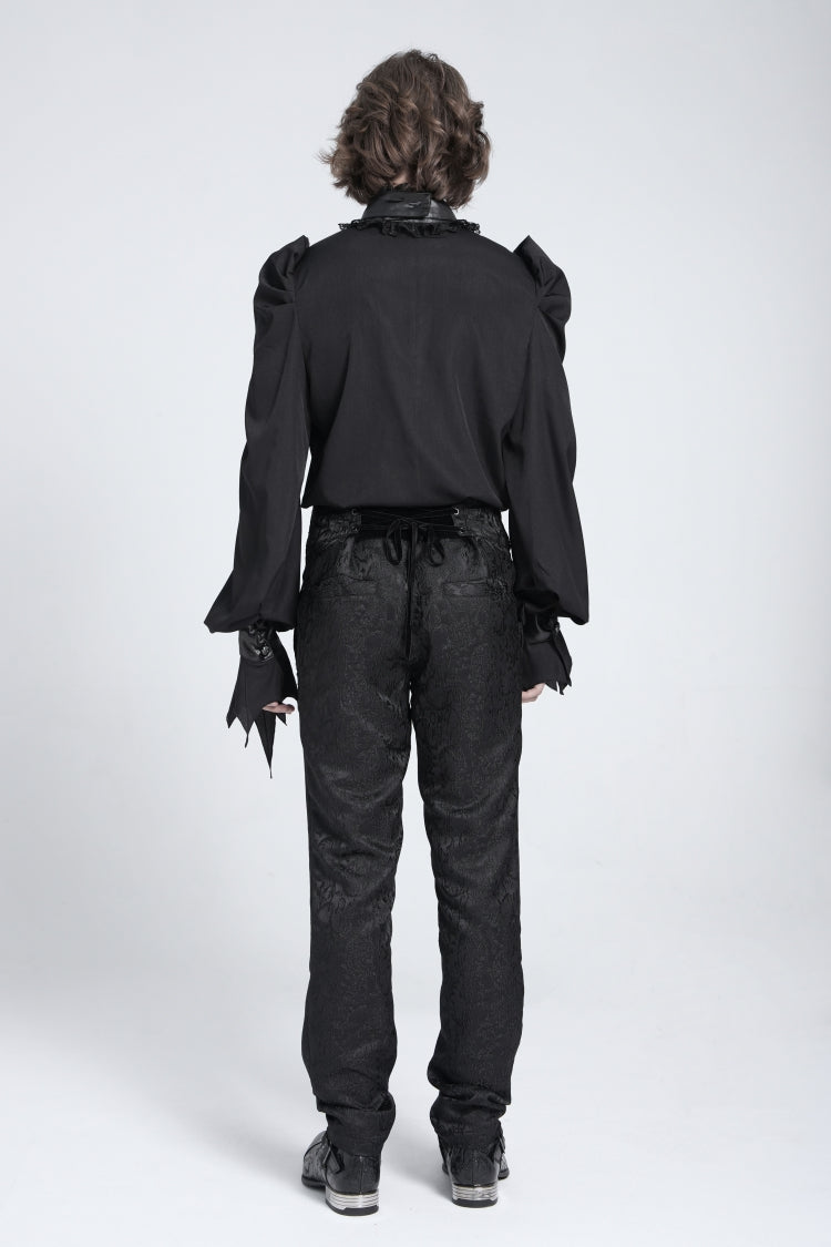 Black Stand Collar Long Puff Sleeves Men's Gothic Batlike Blouse - Product - 6