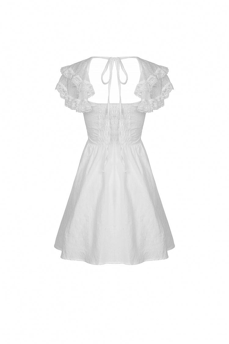 White Layered Lace Square Collar Strappy Women's Gothic Mini Graduation Dress - Product - 14