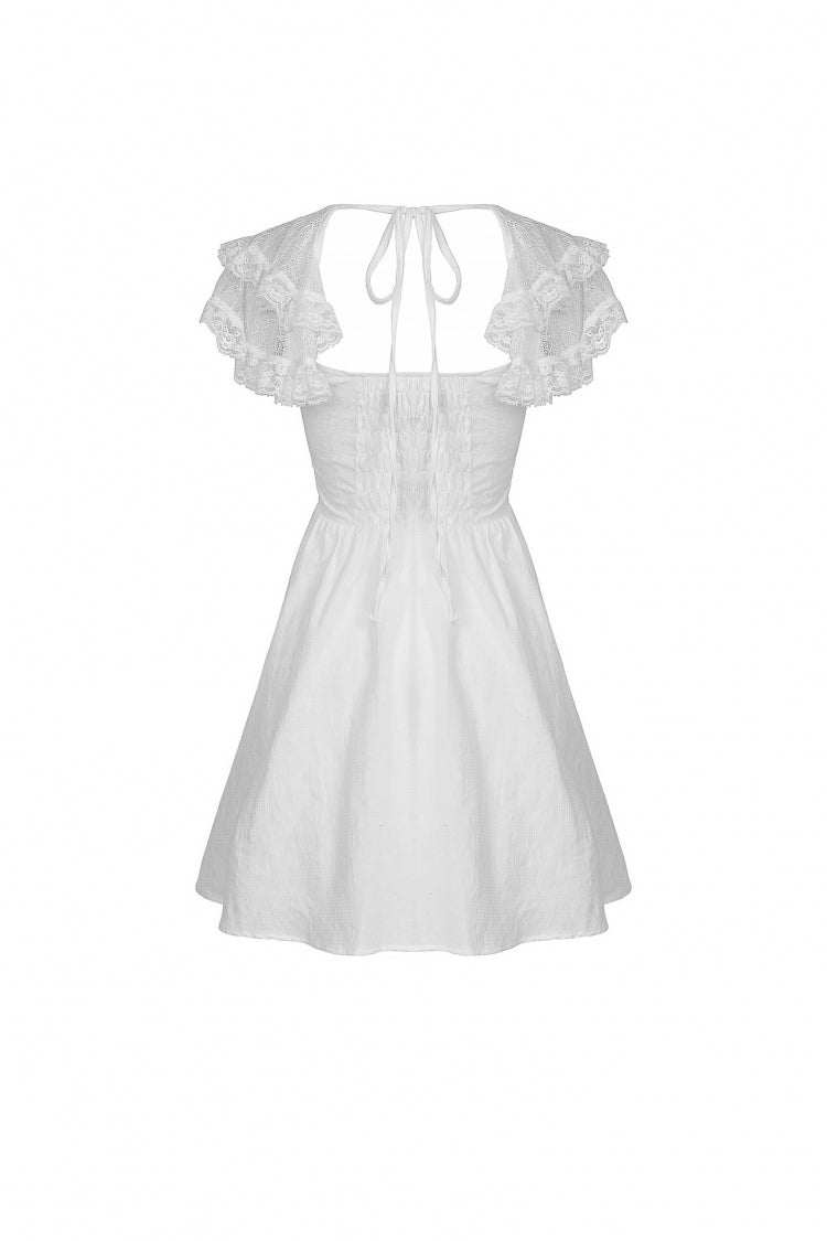 White Layered Lace Square Collar Strappy Women's Gothic Mini Graduation Dress - Product - 14