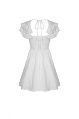 White Layered Lace Square Collar Strappy Women's Gothic Mini Graduation Dress - Product - 14