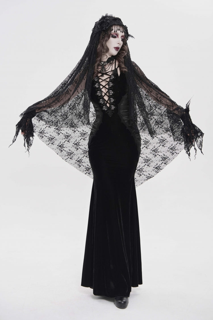 Black Off Shoulder Sleeveless Hanayome Spliced Lace-Up Slim Pleated Women's Gothic Jsk Dress - Product - 2