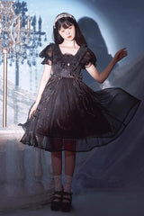 Planet Butterfly Print Bowknot Classic Gothic Lolita Dress 2 Colors - Black - 13