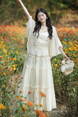 Apricot Bohemian Style Sleeveless Ruffled Embroidered Sweet Lolita Skirt Set - Product - 2