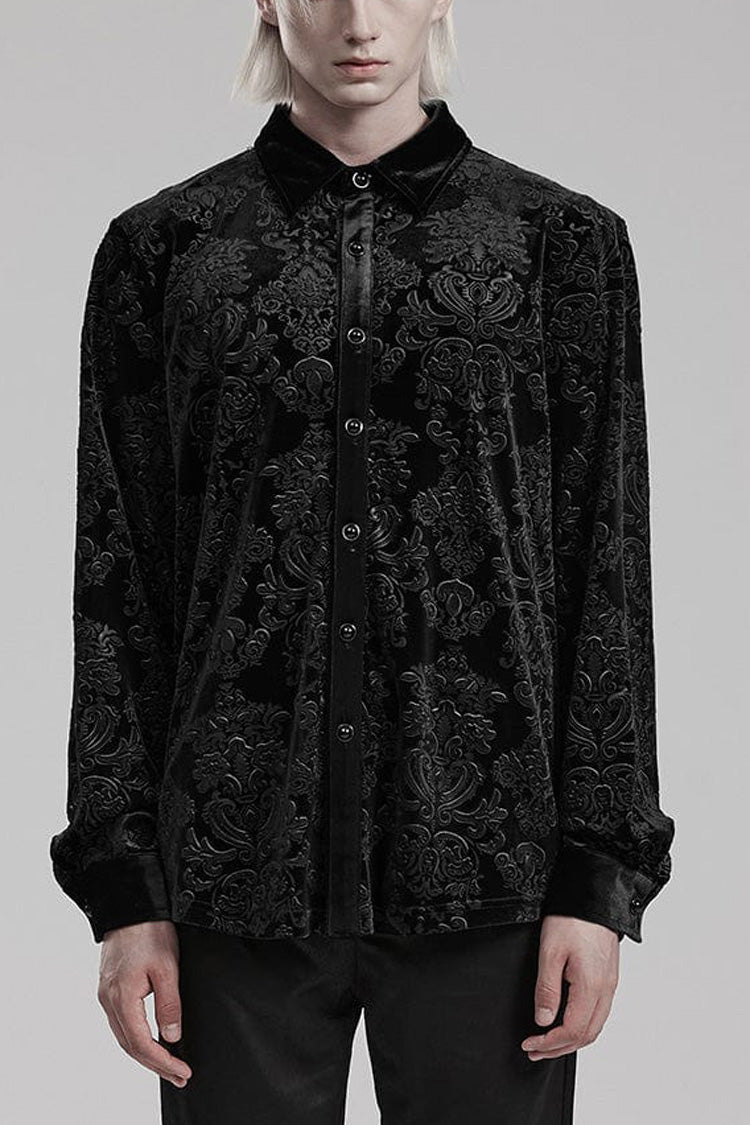 Men's Long Sleeves Embossed Velvet Print Gothic Gorgeous Blouse 2 Colors - Black - 1
