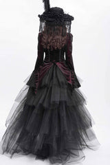 Red Stand Collar Long Trumpet Sleeves Ruffle Swallow-tailed Women's Gothic Blouse - Product - 6