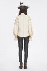 Beige Stand Collar Lantern Sleeves Print Lace Women's Punk Blouse - Product - 4